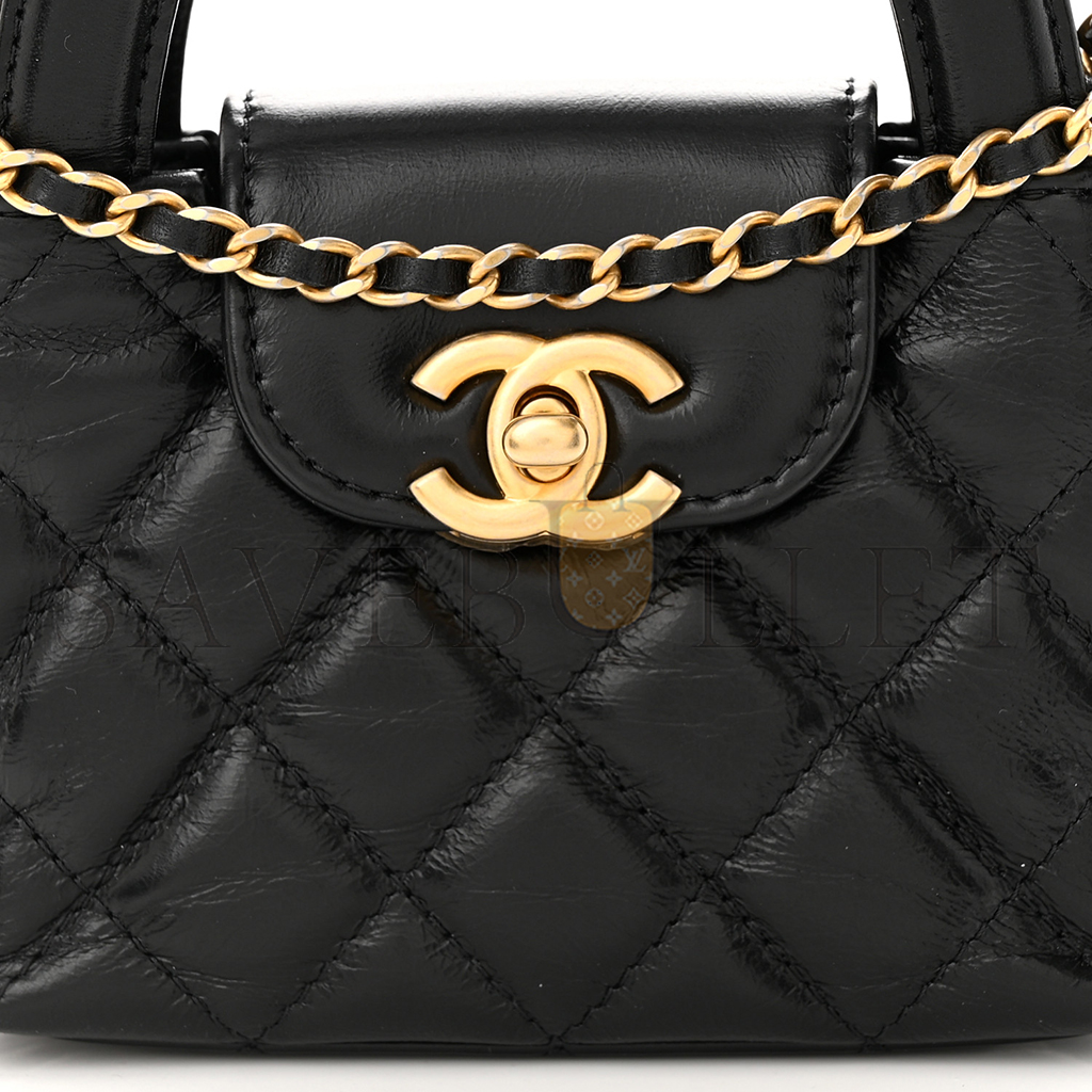 CHANEL SHINY CALFSKIN QUILTED MINI NANO KELLY SHOPPER BLACK (12.5*8.3*4cm)